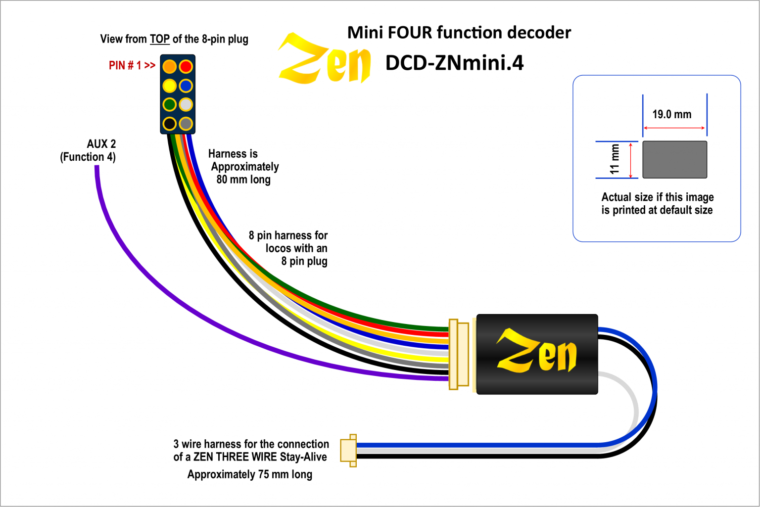 Распиновка dc Zen Black Decoder: Mini 8 Pin Harness 4 Function